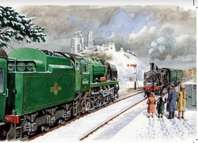 SR Christmas Card - Crossing at Corfe